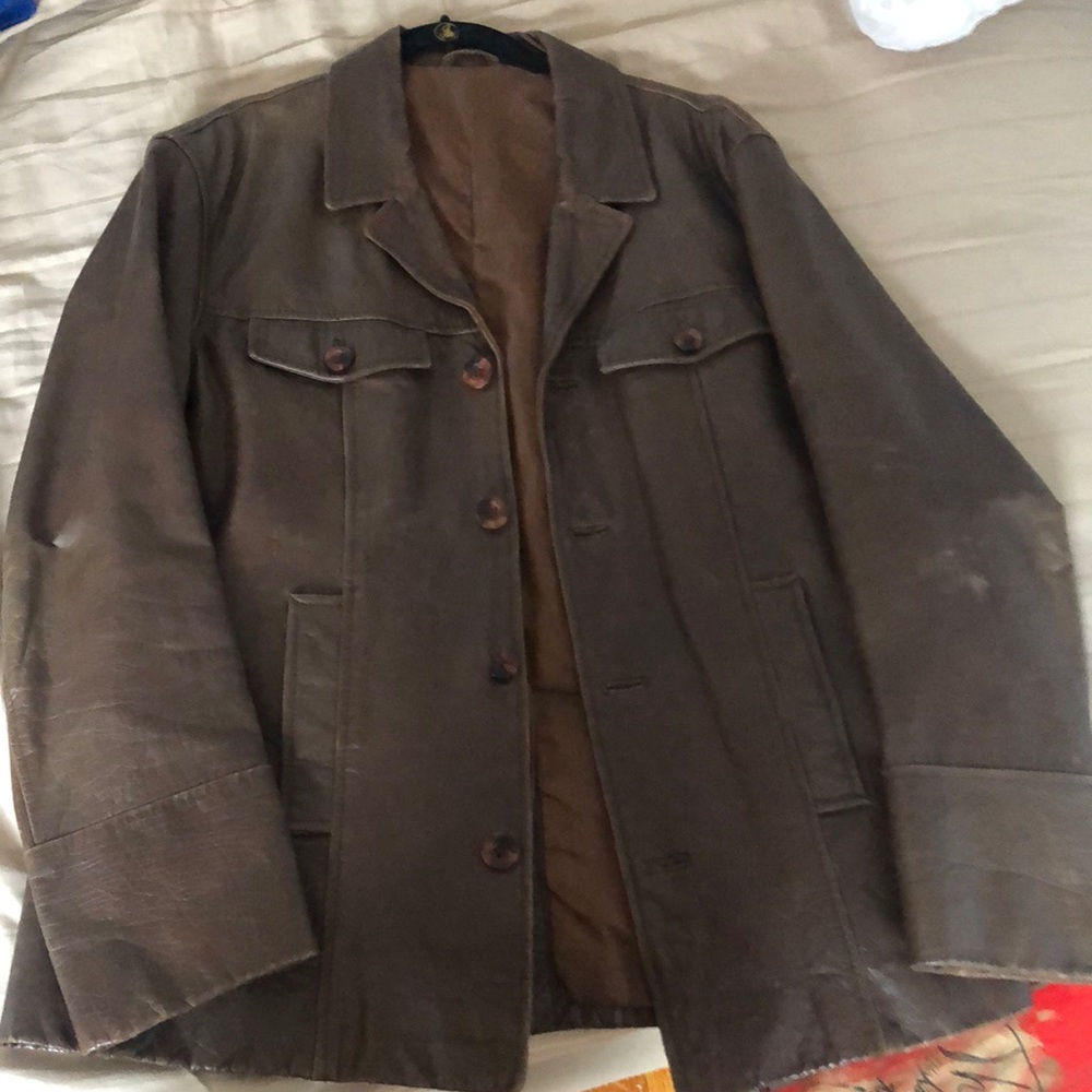 Brown Leather Blazer by River Island, Mens Y2K 42 Chest